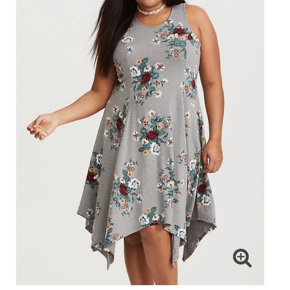 GREY FLORAL JERSEY TRAPEZE DRESS